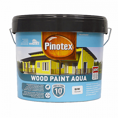 Фарба для дерева Pinotex Wood Paint Aqua, атмосферостійка, біла, BW, 9 л 5310566 фото