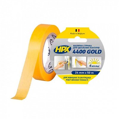 Дизайнерська малярна стрічка (скотч) для ідеальних контурів HPX 4400 Gold, 24мм х 50м, жовта (FP2550) 2550 фото