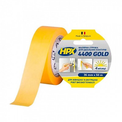 Дизайнерська малярна стрічка (скотч) для ідеальних контурів HPX 4400 Gold, 36мм х 50м, жовта (FP3850) 3850 фото