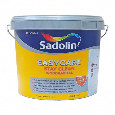 Алкідна фарба Sadolin EasyCare Wood&Metal для дерева та металу, напівматова, біла, BW, 2.75 л 5599755 фото