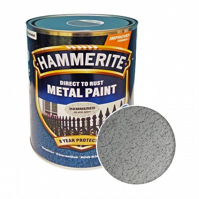 Фарба молоткова 3 в 1 по металу Hammerite Metal Paint Hammered захисна, сріблясто-сіра, 5 л 5114915 фото