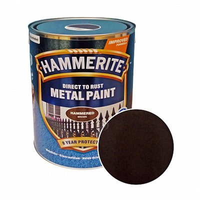 Фарба молоткова 3 в 1 по металу Hammerite Metal Paint Hammered захисна, коричнева, 5 л 5114918 фото